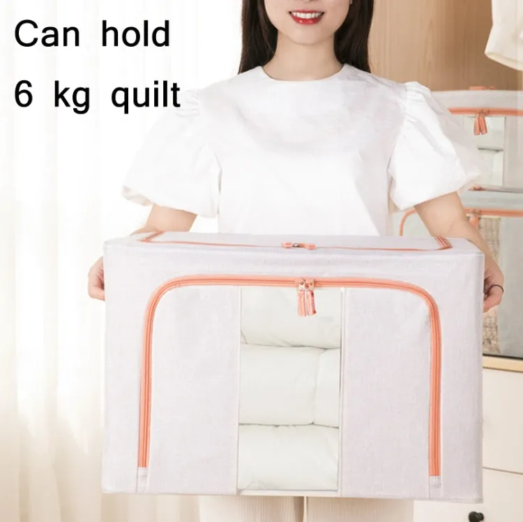 100L 60x42x40cm Fabric Steel Frame Quilt Clothing Storage Box Cotton Linen Storage Bag with Window(Light Green)