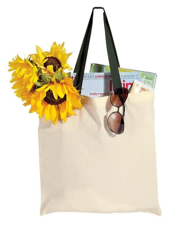 12 ct 100% Cotton Value Tote Bag with Contrast Handles - By Dozen