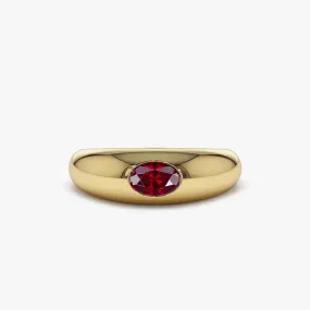 14k Flush Set Oval Ruby Dome Ring