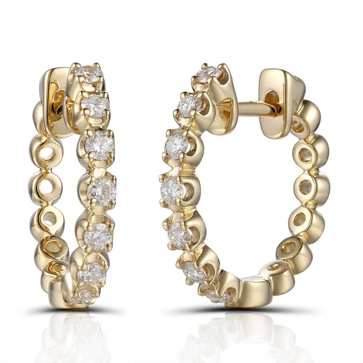 18K YELLOW SCALLOPED DIAMOND HOOPS