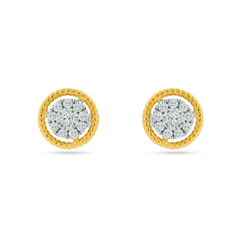 18K YELLOW/WHITE GOLD DIAMOND PAVE DISC STUDS