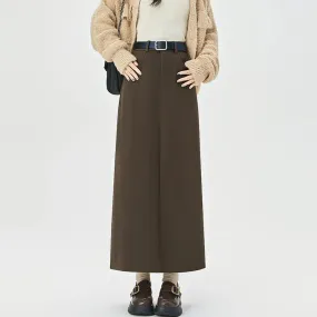 2024 New Autumn Winter Wool Blend Long Womens Fashion High Waist A-line Midi Ladies Elegant Woolen Skirt