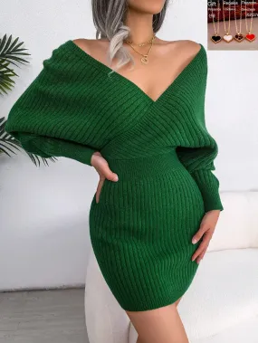 2024 New Spring Bodycon Sweater Casual Long Sleeve Knitted White Green Blue Dress