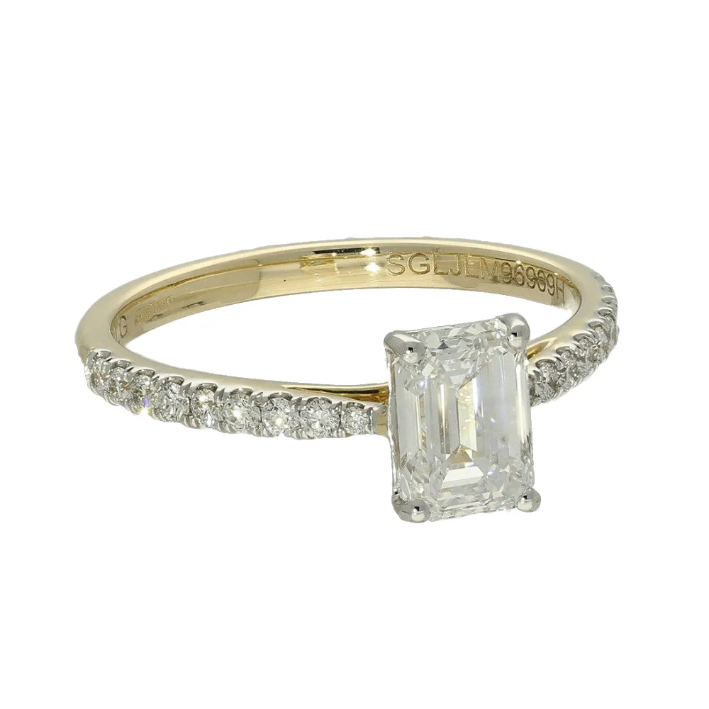 9ct Yellow Gold Laboratory-Grown 1.20ct Emerald Cut Diamond Solitaire Ring with Diamond Shoulders