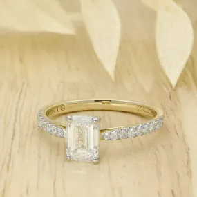 9ct Yellow Gold Laboratory-Grown 1.20ct Emerald Cut Diamond Solitaire Ring with Diamond Shoulders