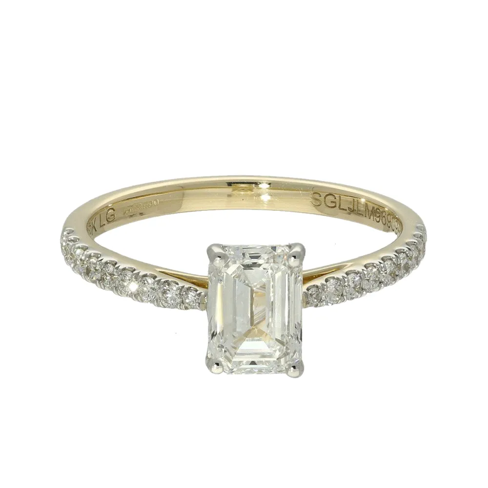 9ct Yellow Gold Laboratory-Grown 1.20ct Emerald Cut Diamond Solitaire Ring with Diamond Shoulders