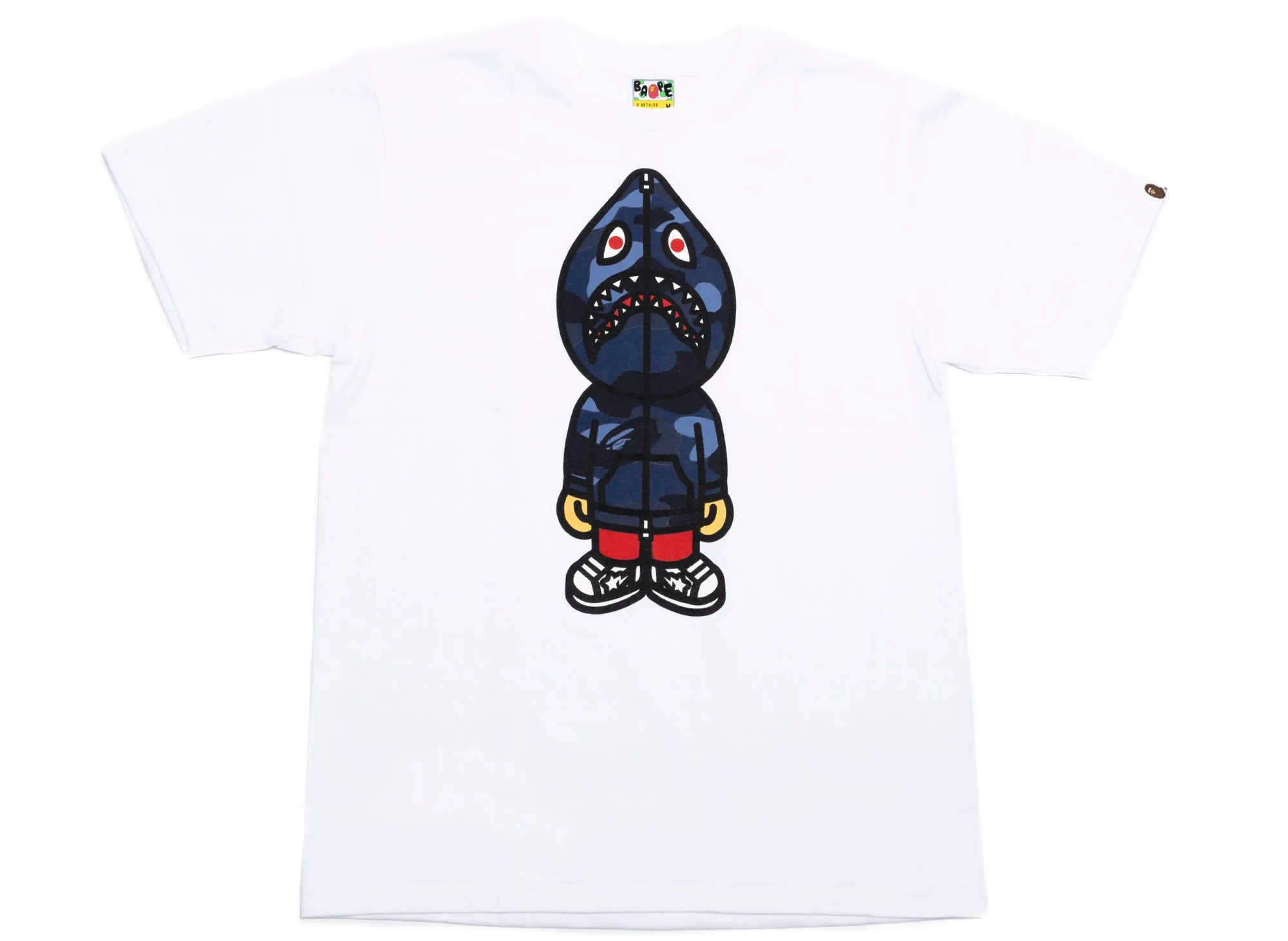 A Bathing Ape Color Camo Classic Milo Shark Tee in White/Blue