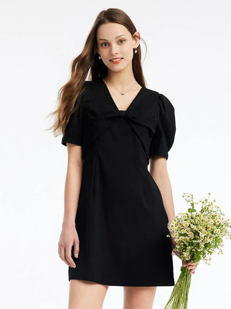 A-shape Bowknot Plain Dress