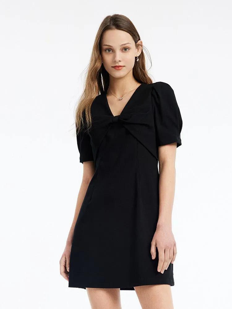 A-shape Bowknot Plain Dress