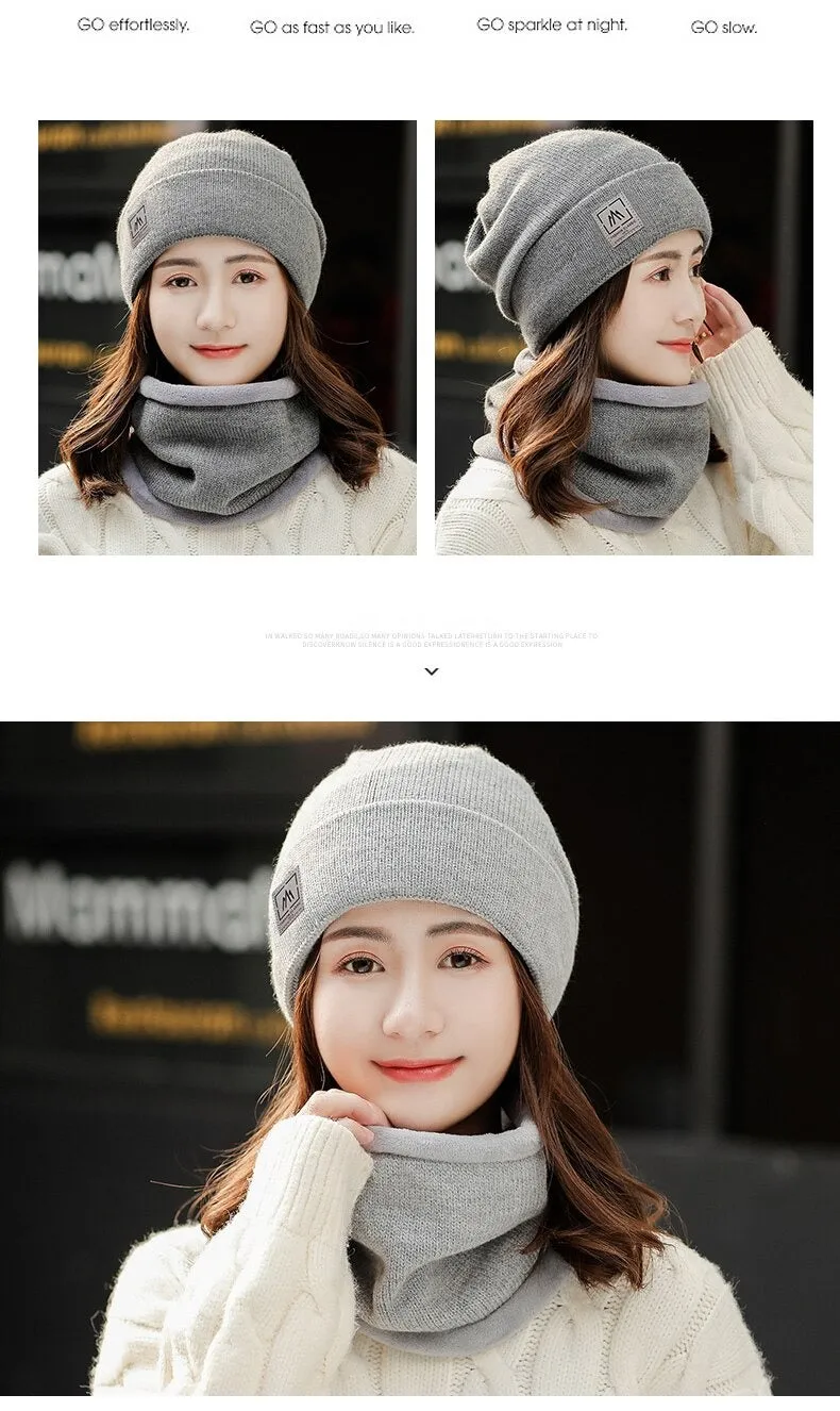 Add Fur Lined Set Fashion Beanie Outdoor Knitted Woolen Warm Winter Cap