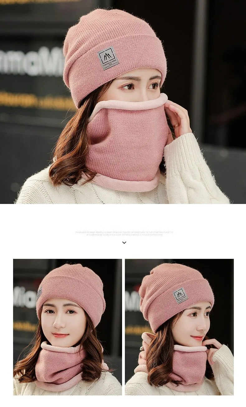 Add Fur Lined Set Fashion Beanie Outdoor Knitted Woolen Warm Winter Cap