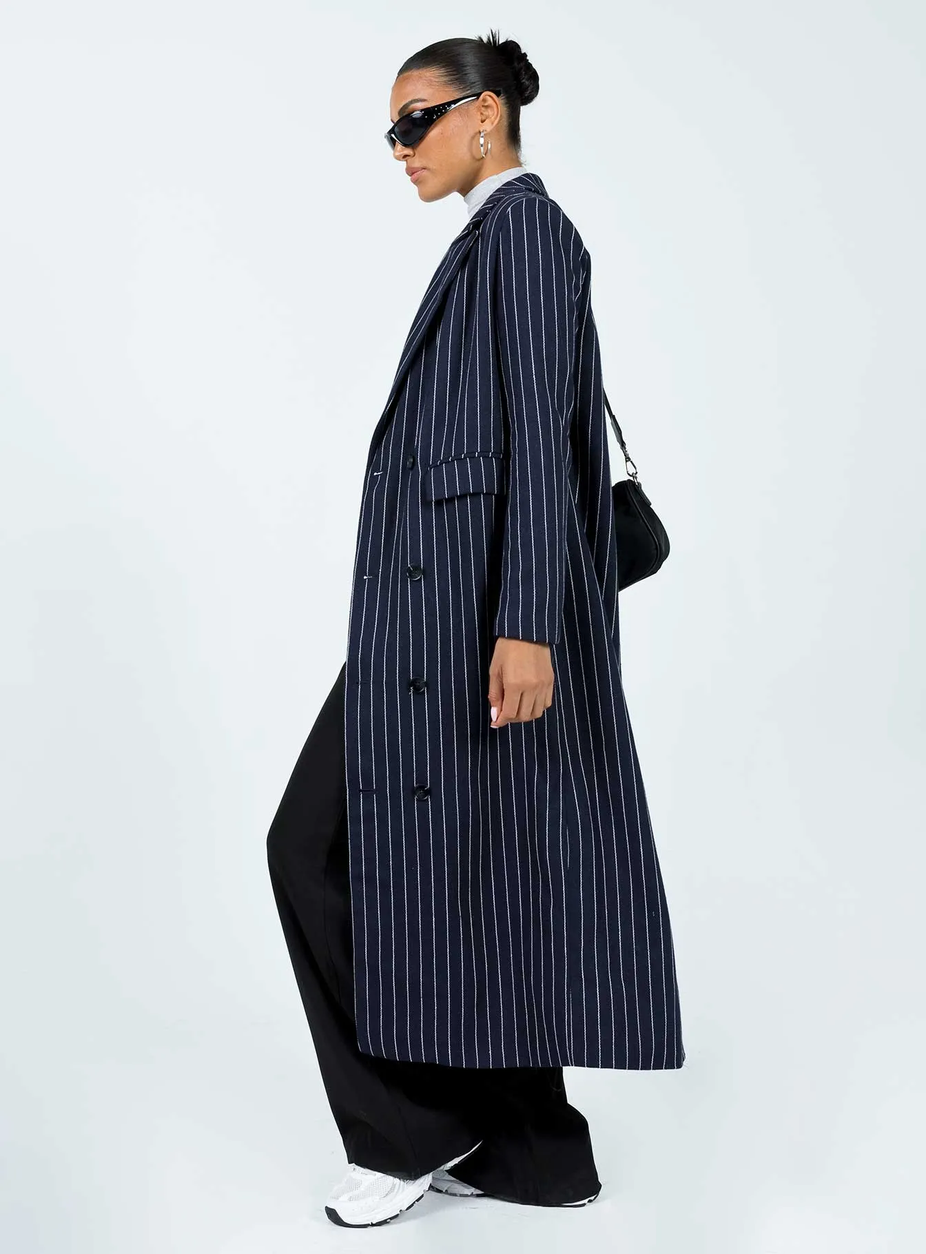 Alkiria Trench Coat Navy Pinstripe