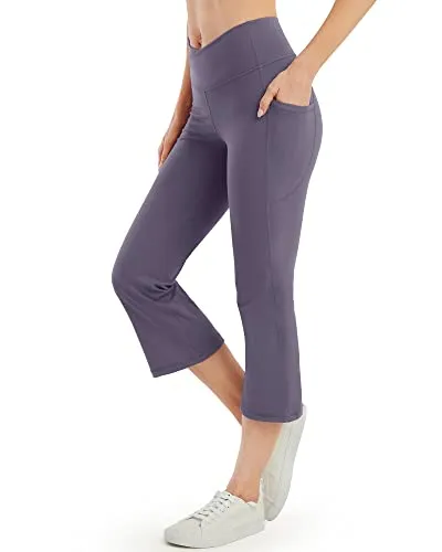 Amy Fashion - Cross High Waisted Bootcut Capris for Women Flare Yoga Pants