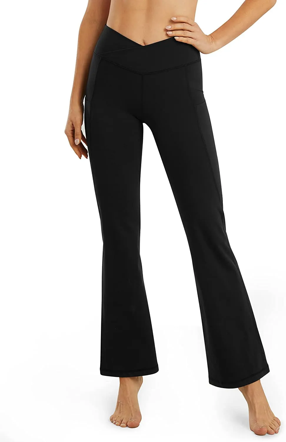 Amy Fashion - Cross High Waisted Bootcut Capris for Women Flare Yoga Pants