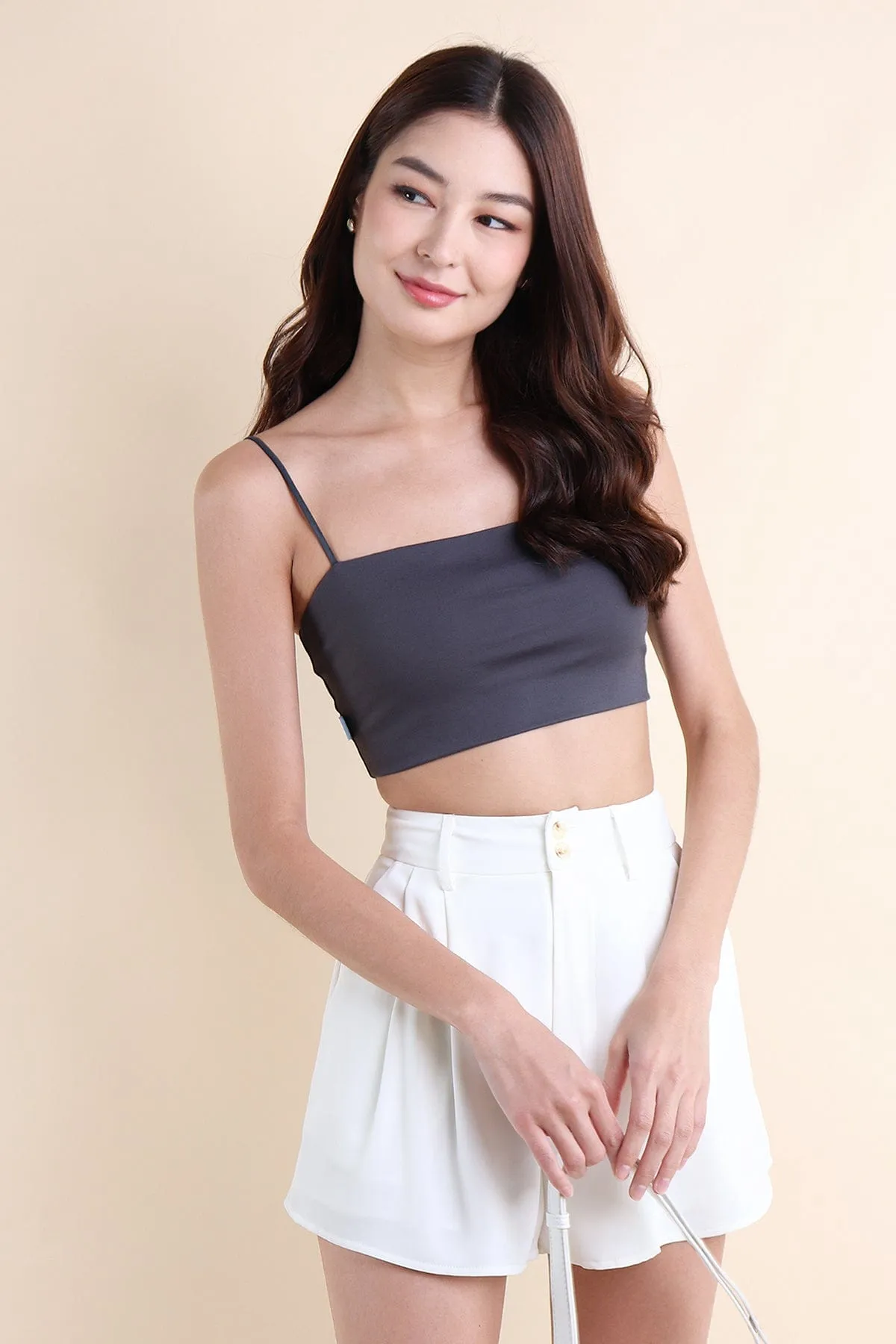 AVRIL PADDED CROP TOP IN STEEL NAVY