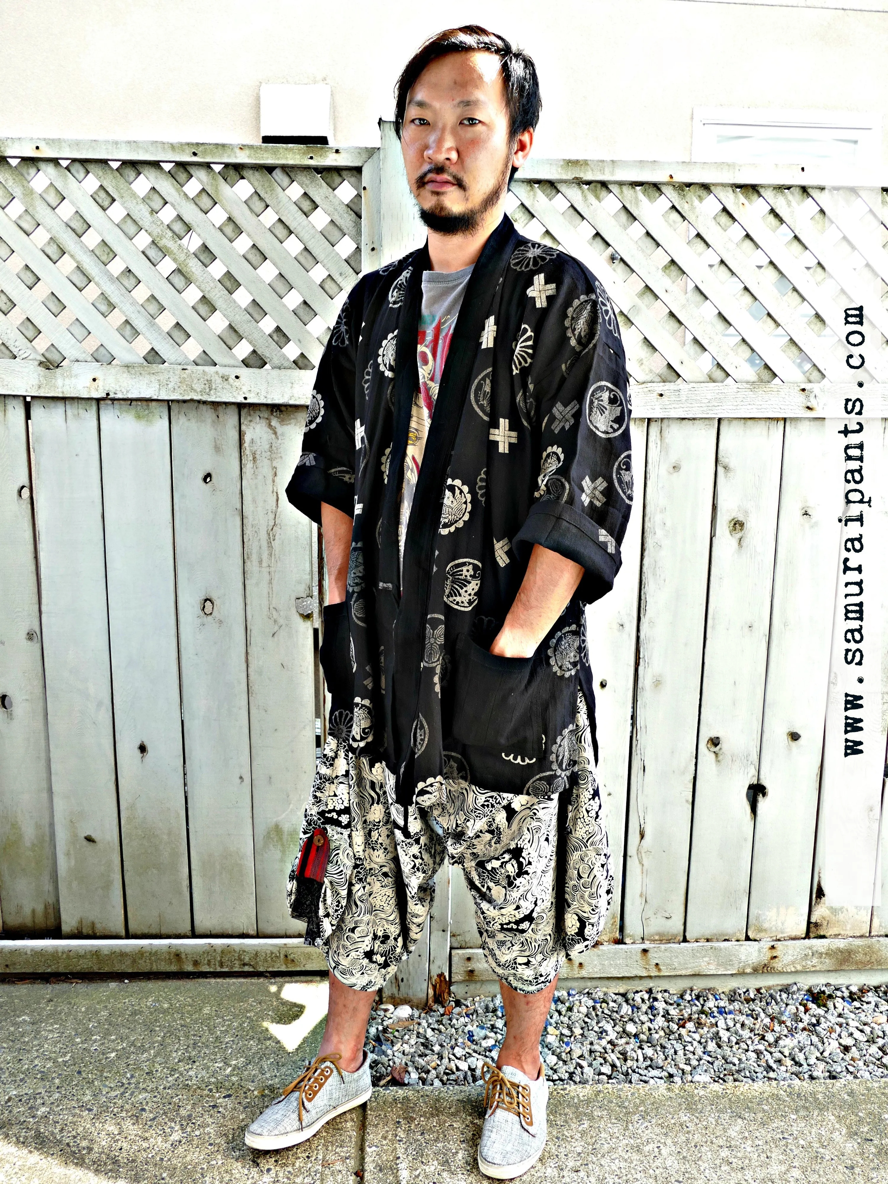 Batafurai Butterfly Samurai Crests Kimono