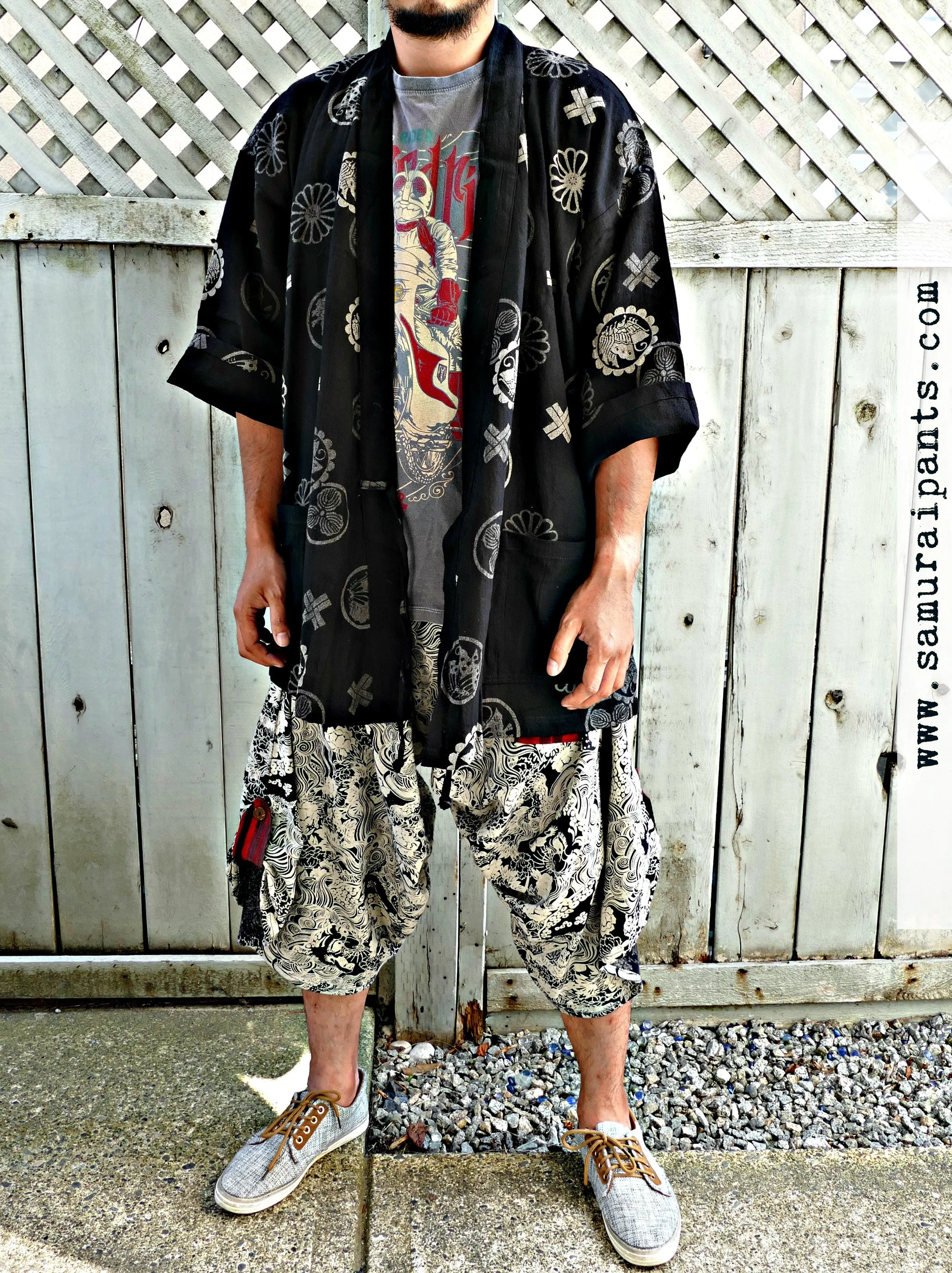 Batafurai Butterfly Samurai Crests Kimono