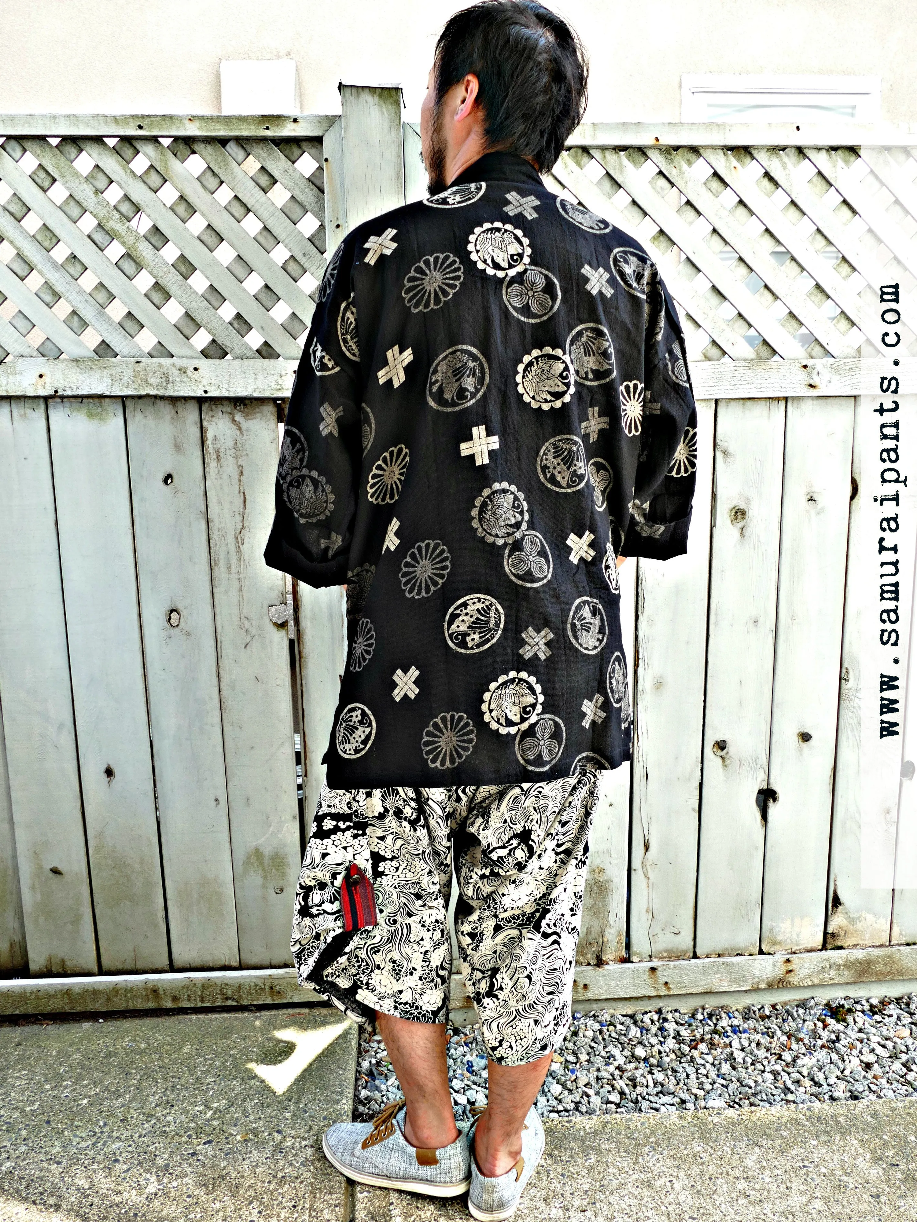 Batafurai Butterfly Samurai Crests Kimono