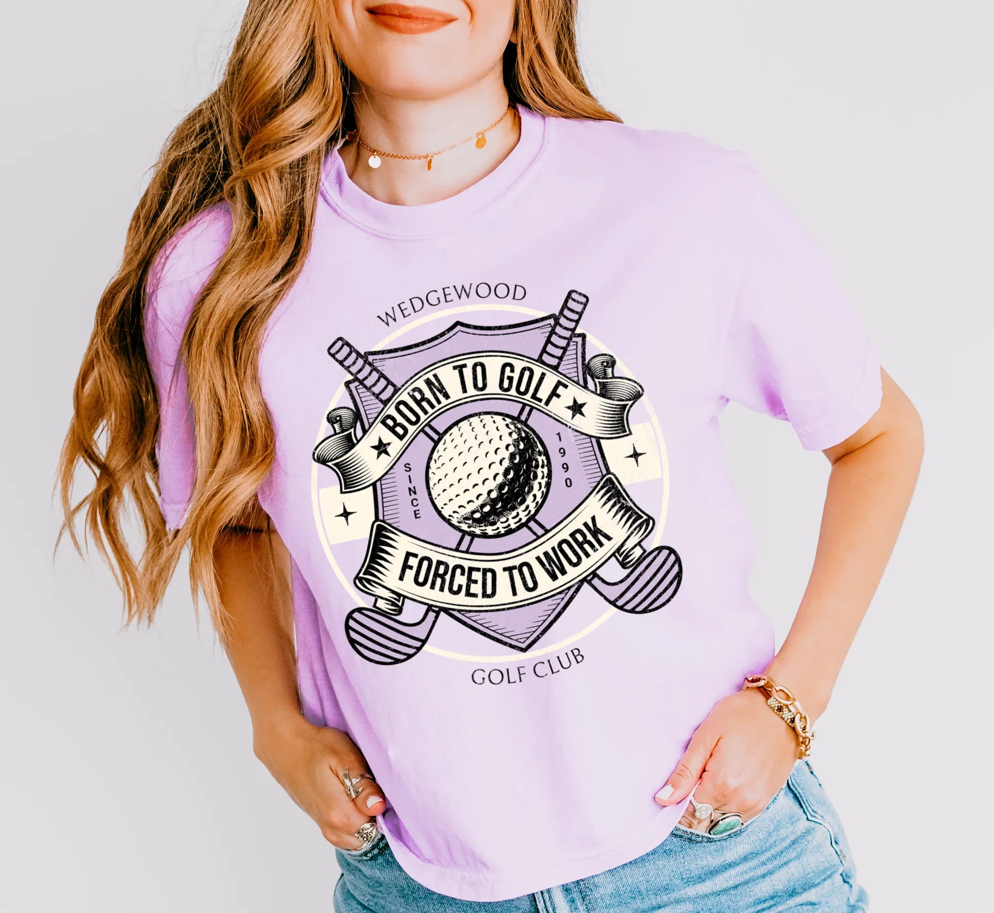 Born To Golf, Forced To Work Cropped Golf Course Tee/ Custom Golf Course Tees