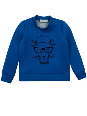 Boys Blue Cool Cat Sweatshirt by Kids Couture