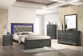 Brooklyn King 4 Piece LED Bedroom set made with Wood in Gray