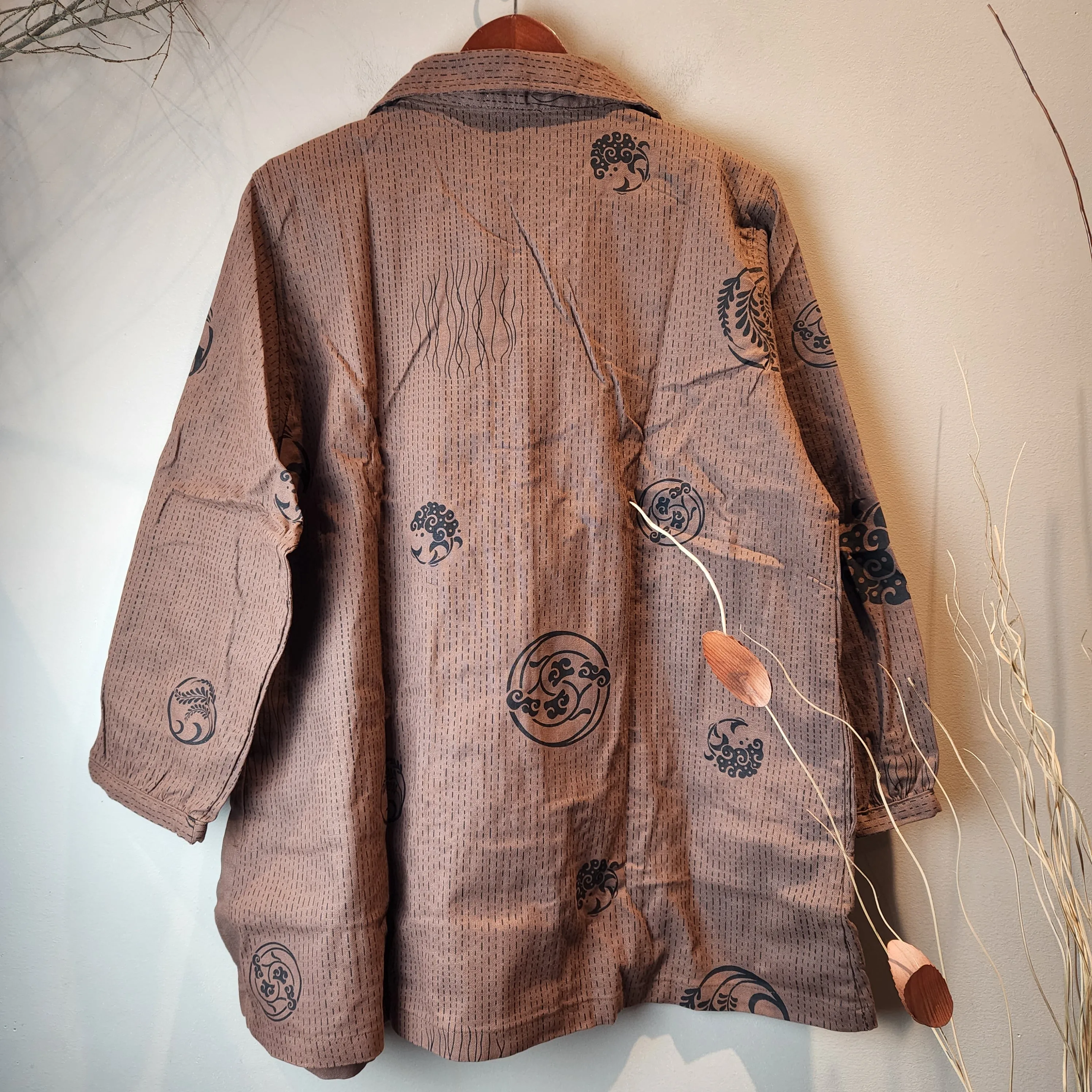 Brown Fern Pattern Long Sleeve button up Shirt