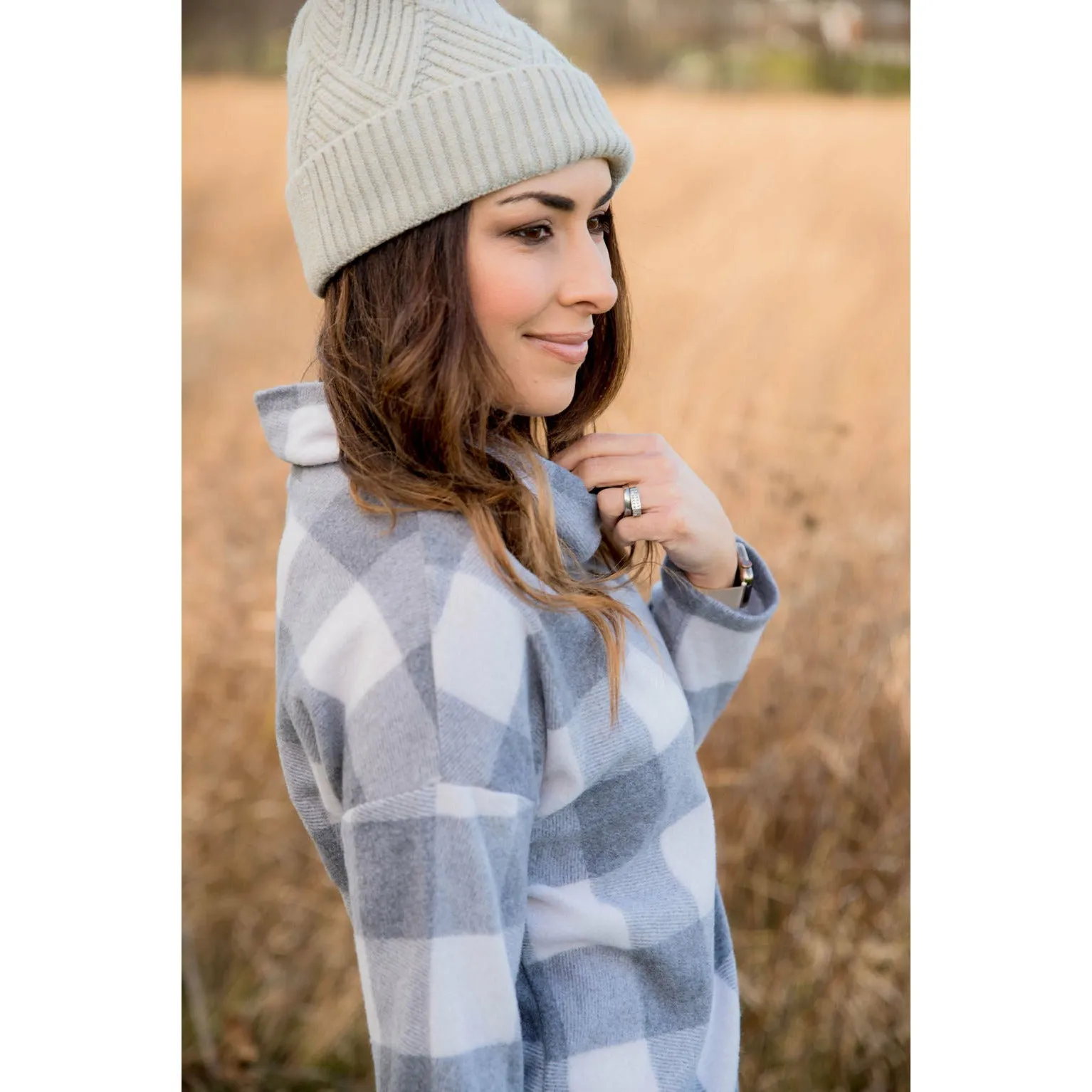 Buffalo Plaid Cowl Neck Sweater