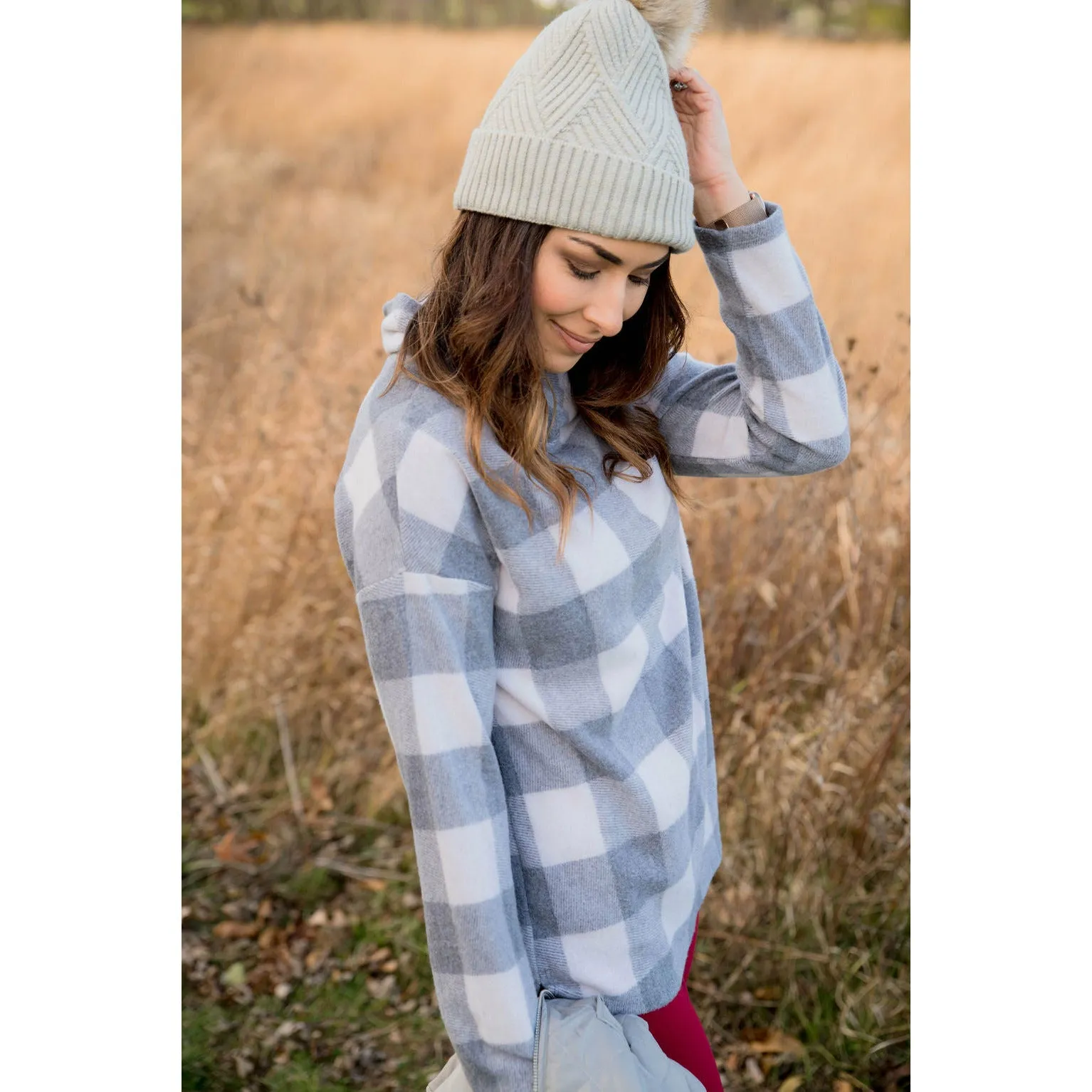 Buffalo Plaid Cowl Neck Sweater