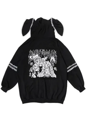 Bunny Dolls Punky Bunny Usamimi Black White Oversized Zip Hoodie