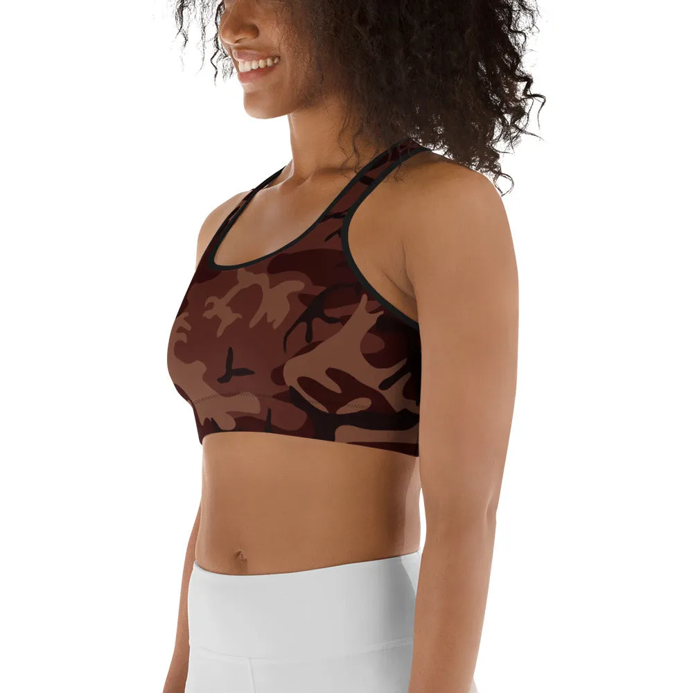 Burgundy Camouflage Sports Bra