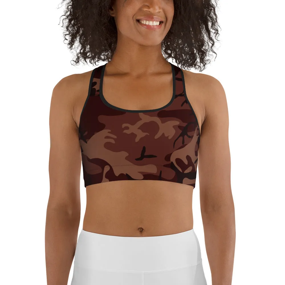 Burgundy Camouflage Sports Bra