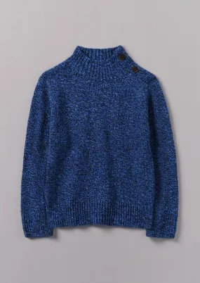 Button Shoulder Marled Donegal Wool Sweater | Blue Marl