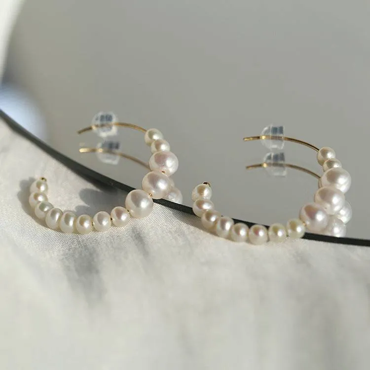 C Shape Hoop Pearls Earrings