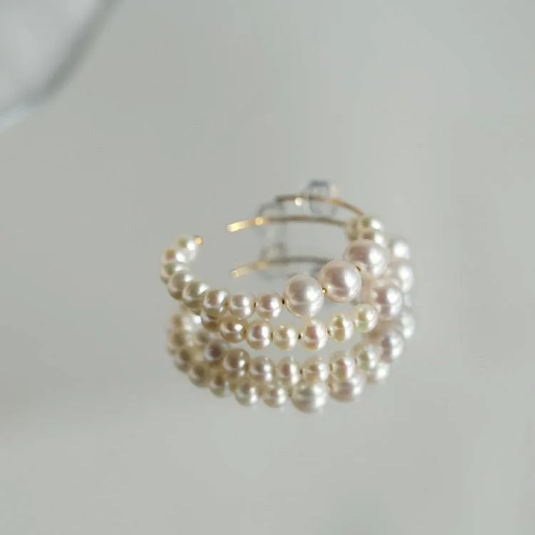 C Shape Hoop Pearls Earrings