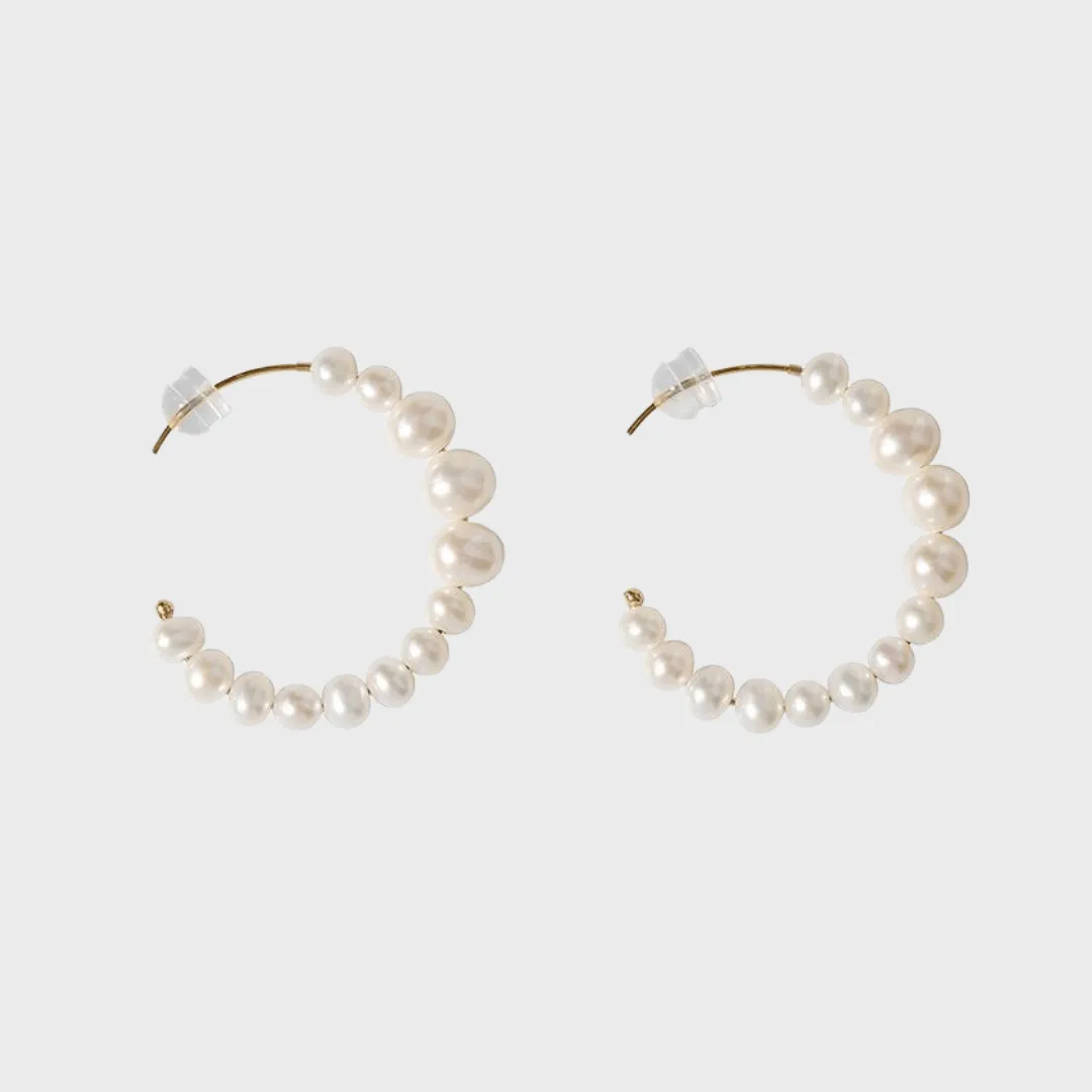 C Shape Hoop Pearls Earrings