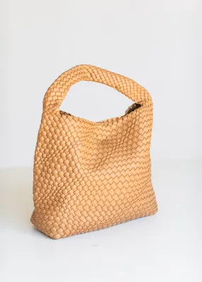 Camel Large Woven Vegan Leather Shoulder Bag