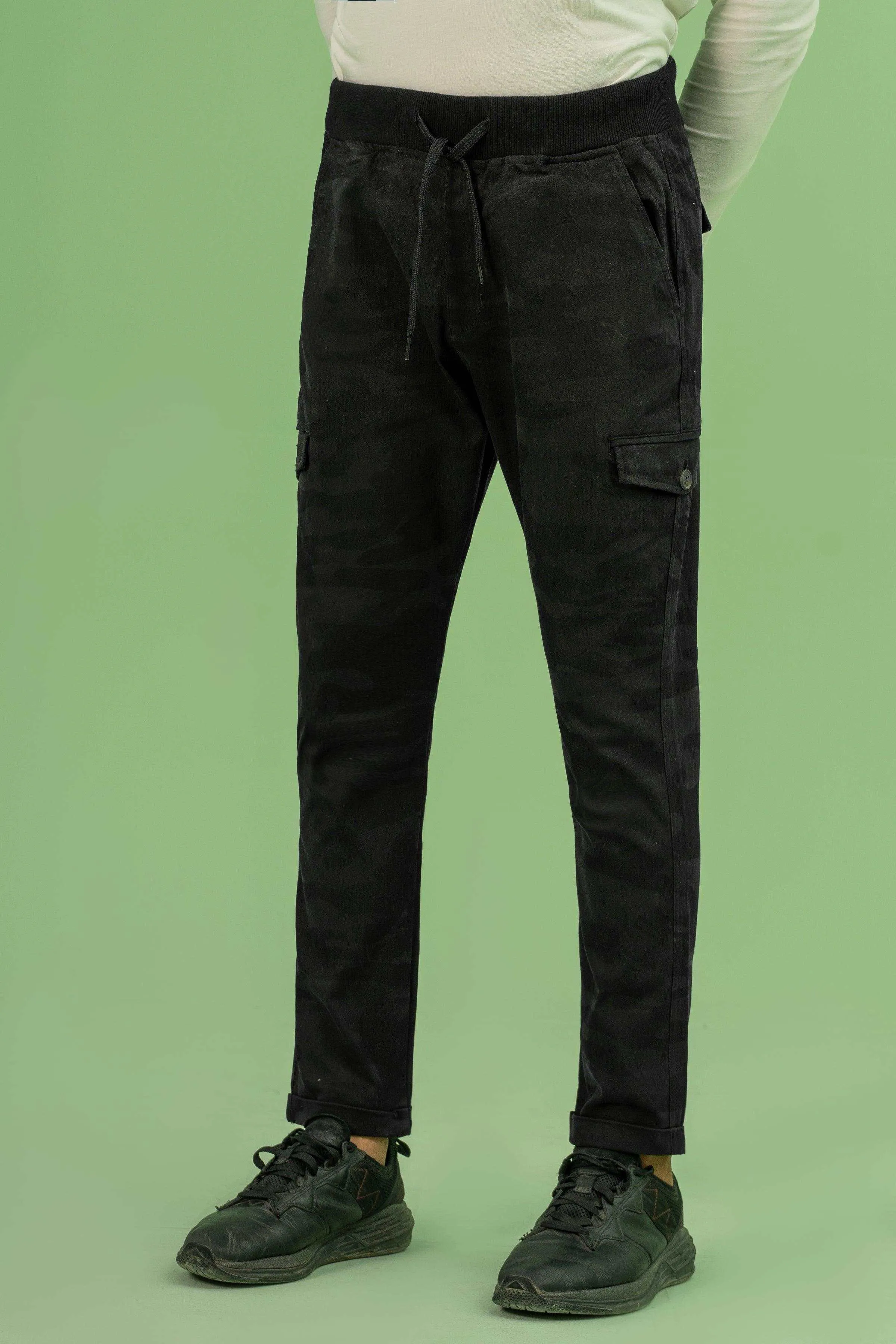 CAMOUFLAGE RIB WAIST TROUSER BLACK