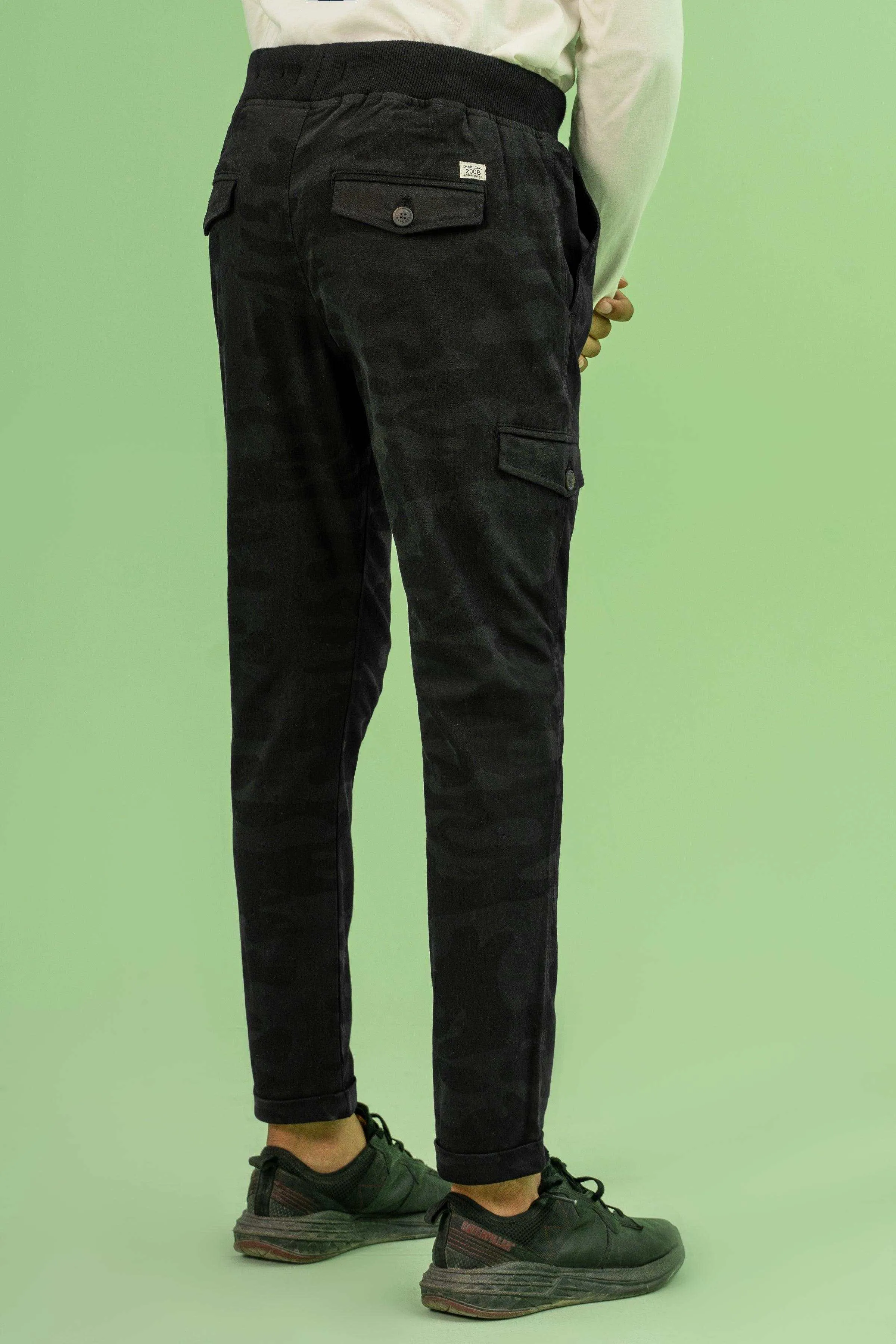 CAMOUFLAGE RIB WAIST TROUSER BLACK