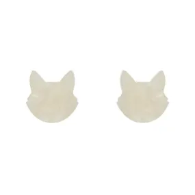 Cat Head Ripple Resin Stud Earrings - White