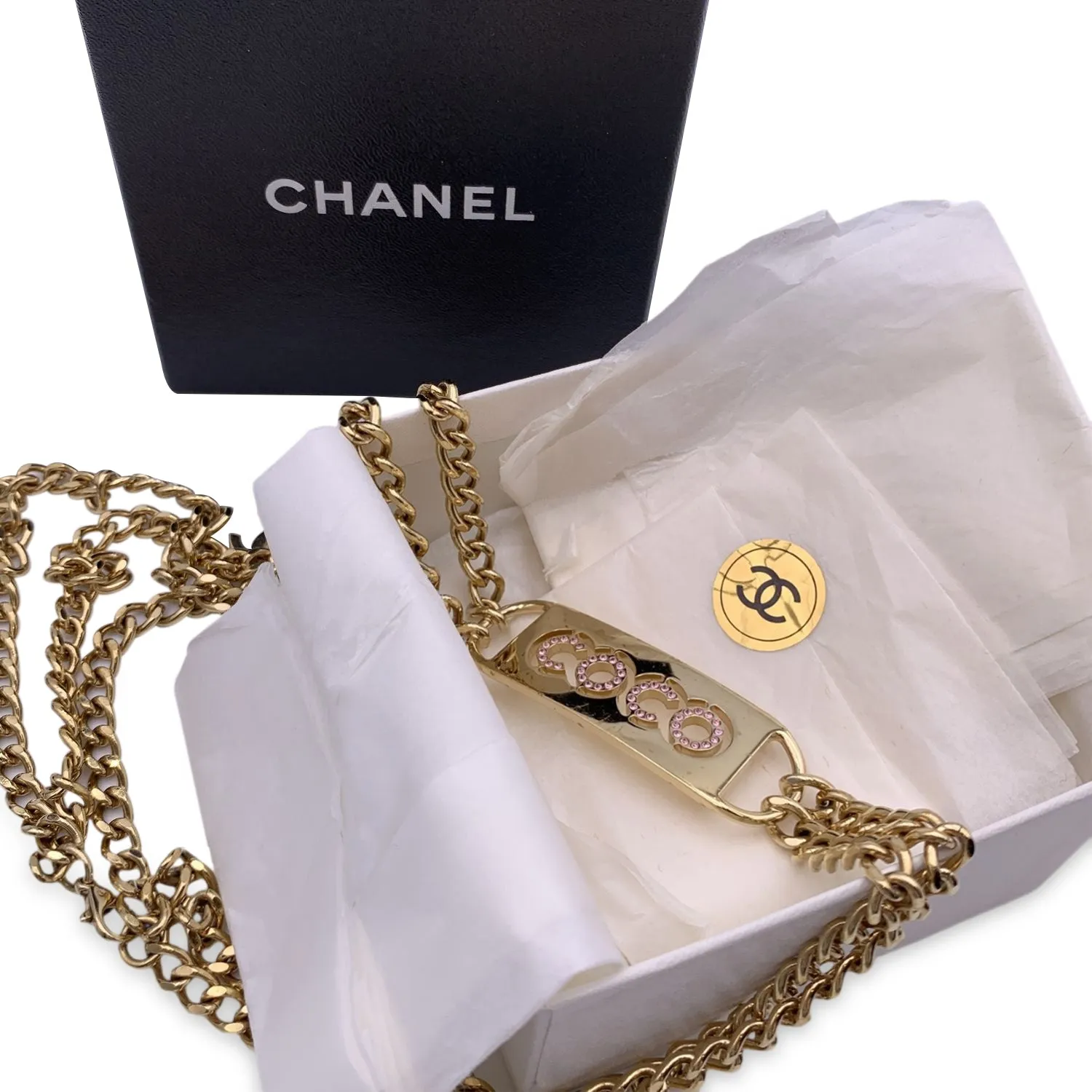 Chanel Vintage Gold Metal Chain Coco Crystals Belt or Necklace