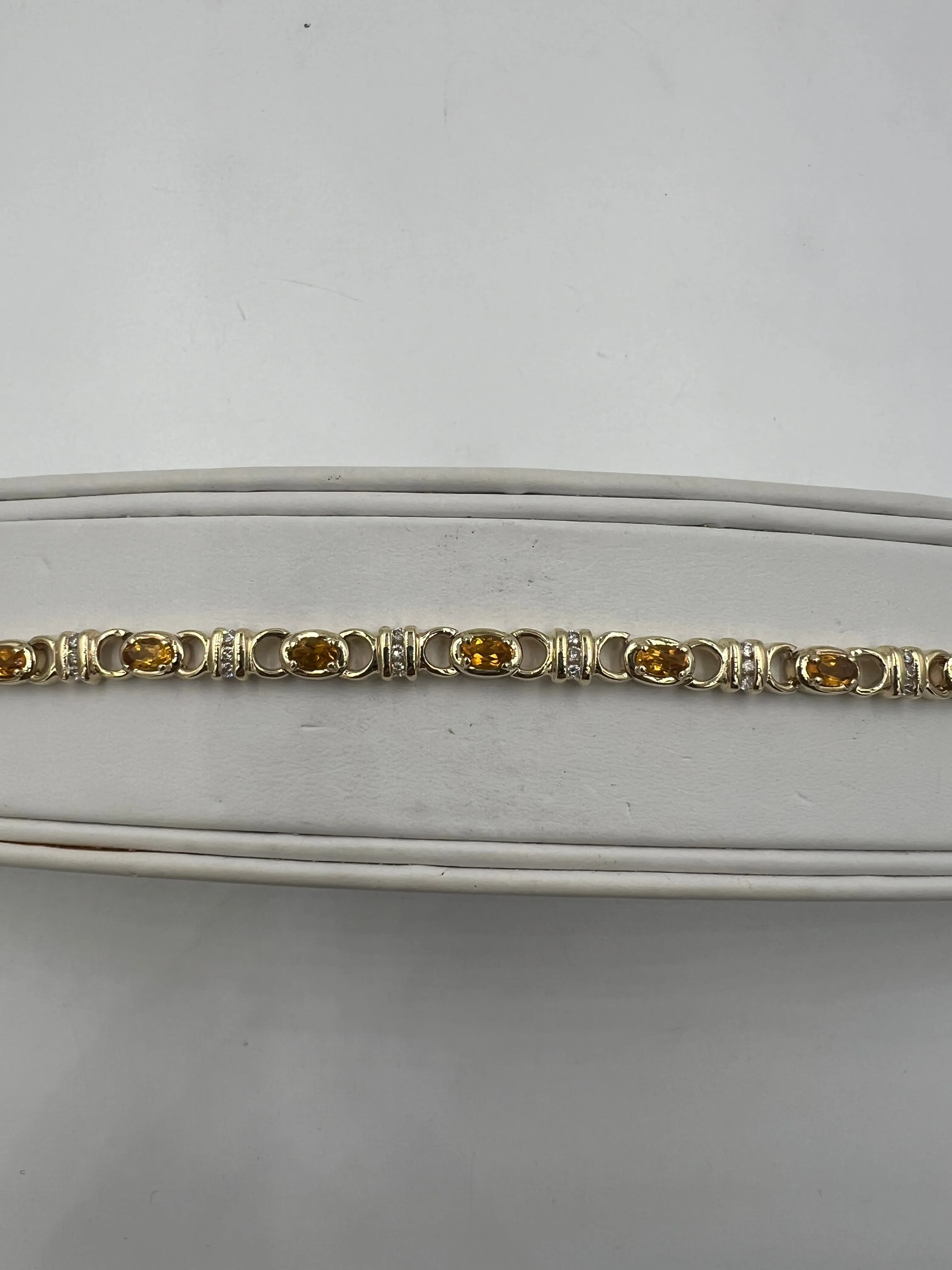 Citrine Diamond Yellow Gold Link Bracelet