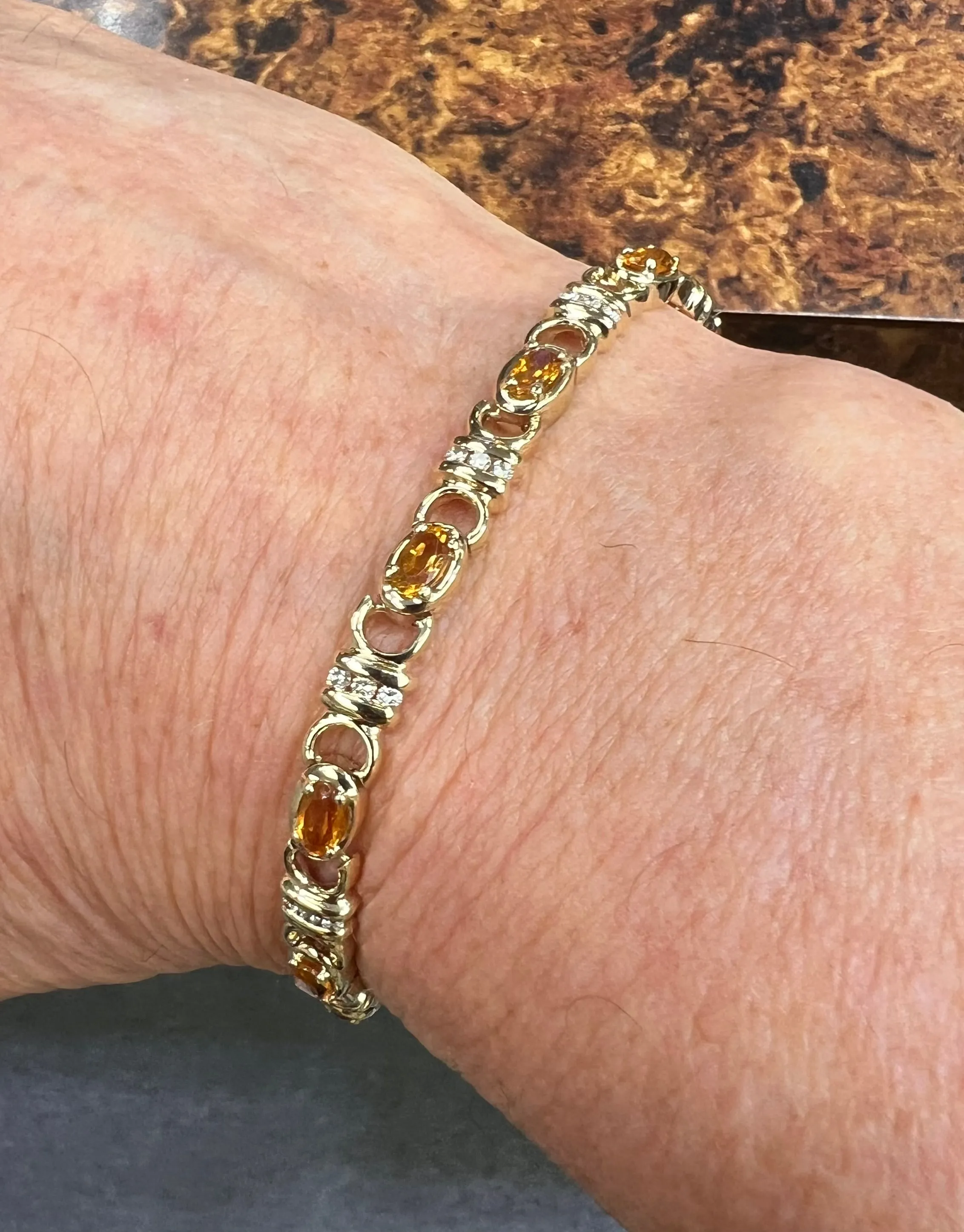 Citrine Diamond Yellow Gold Link Bracelet