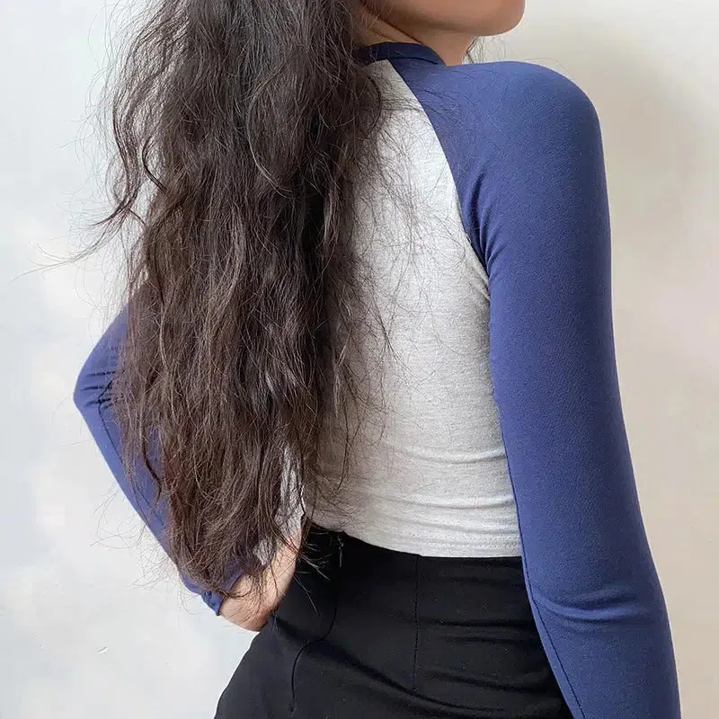 Contrast Sleeve College Crop Top