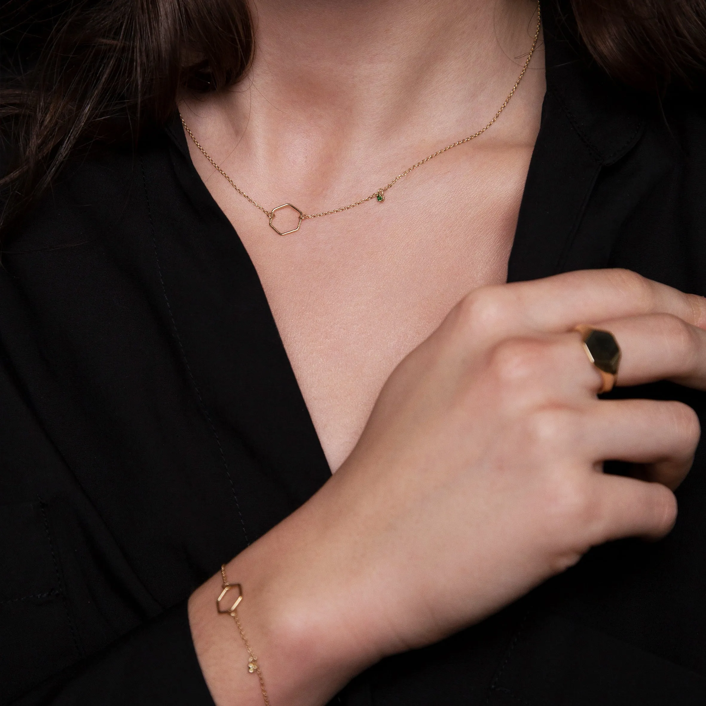 Dainty hexagon eternity Necklace - 14K/ 18K Gold