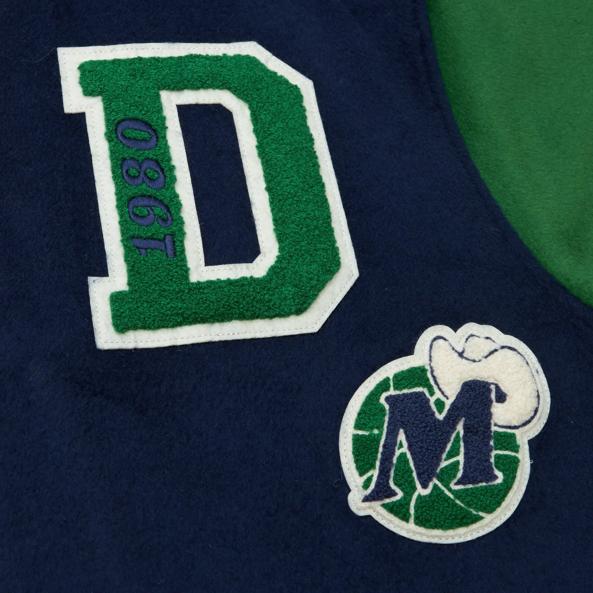 DALLAS MAVERICKS MITCHELL & NESS MEN'S NAVY BLUE DIRK VARSITY JACKET