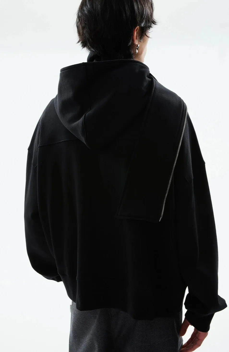 Drop Shoulder Zip Jacket with Convertible Hood and Scarf