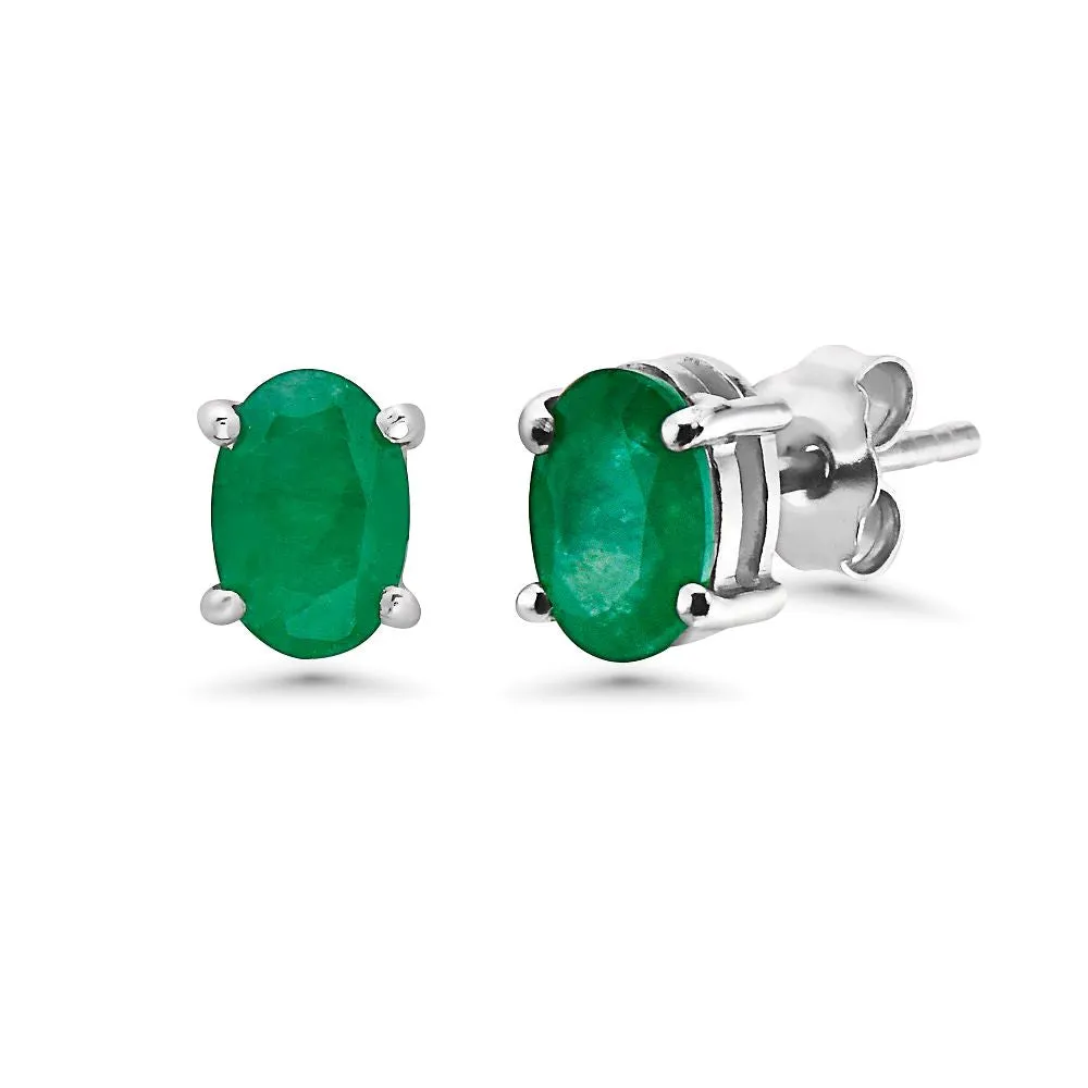 Emerald Oval Shape Studs Earrings (0.85 ct.) in 14K Gold