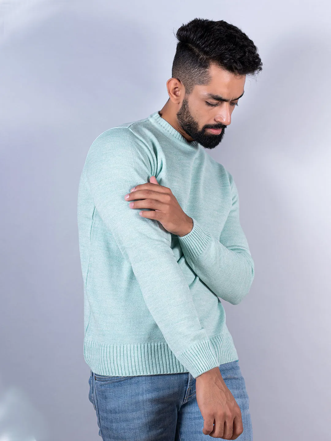 Green Color Crew Neck Sweater