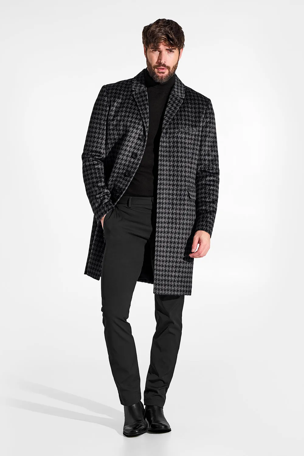 Houndstooth Suri Alpaca Notched Lapel Overcoat