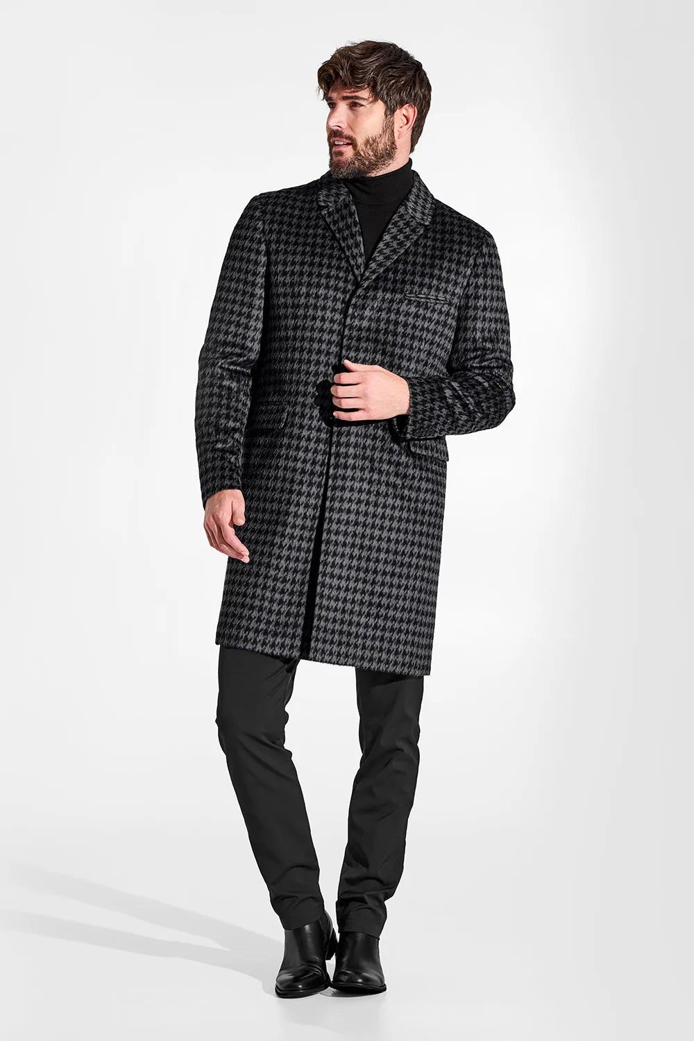 Houndstooth Suri Alpaca Notched Lapel Overcoat